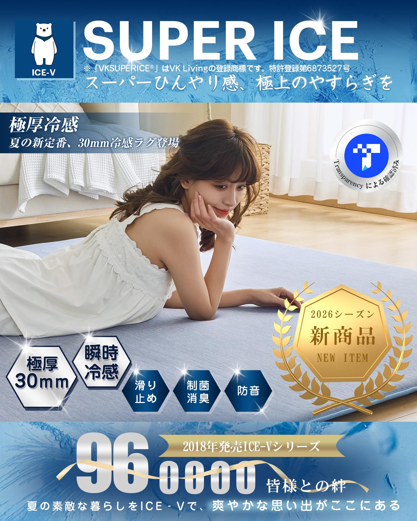 VK Living 極厚30mm 夏用ラグマット 接触冷感  190×240cm Amazon | VK Living 極厚30mm 夏用ラグマット 接触冷感 【SUPER ICE